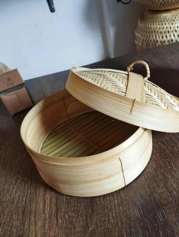 Handwoven Bamboo Steamer for Dumplings, Veggies & More - Image 3